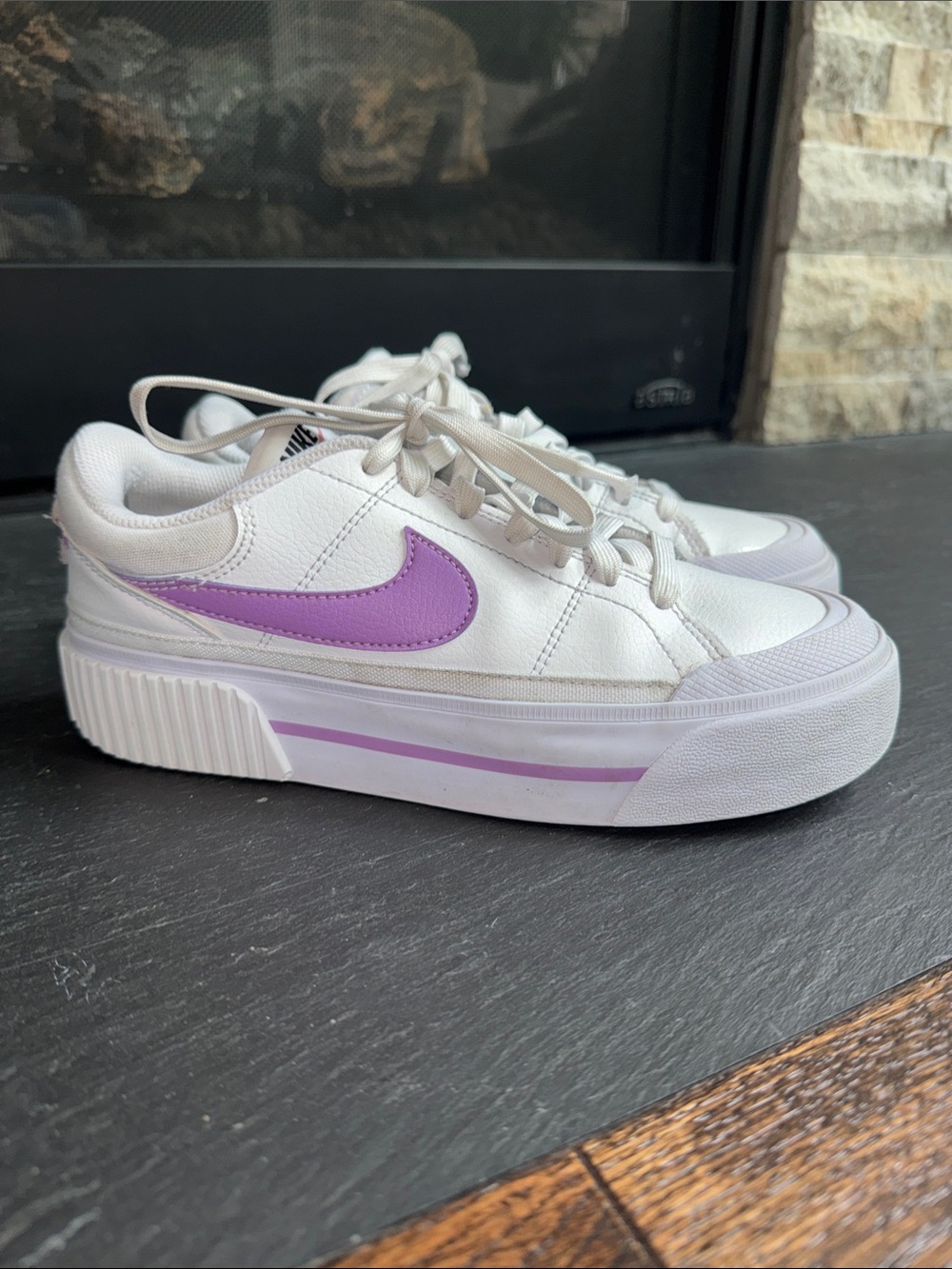 Nike Court Legacy Lift Women’s White Platform Sneakers with Lavender Swoosh 6